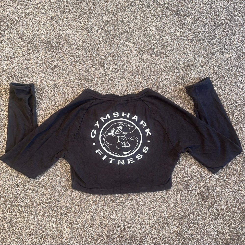 Gym Shark Women’s Black Long Sleeve Crop Top Activewear Buttons Size Small